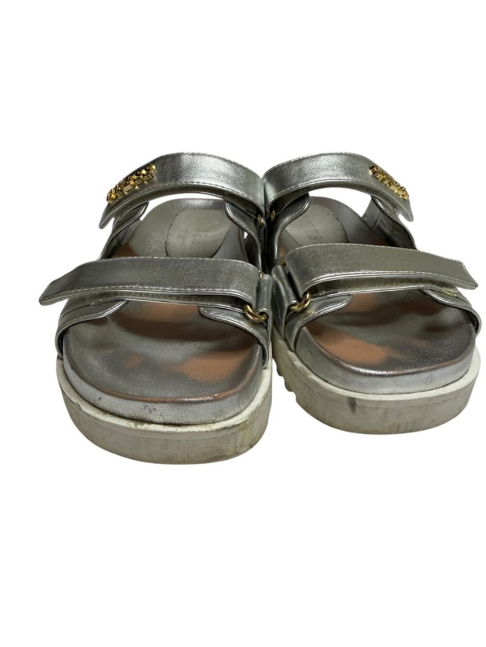 Guess Fabulon Sandals Shoes Faux Leather Slip On Women Metallic Silver 8.5 - Picture 6 of 12